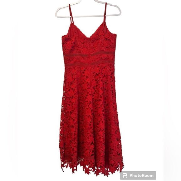 ELIZA J Red Lace Asymmetrical Dress Size 6 - Picture 2 of 7